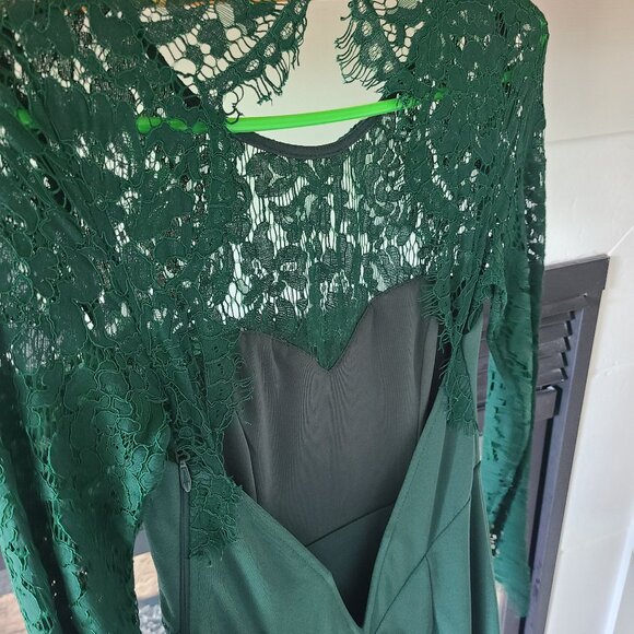 Lulus long lace sleeve floor length dress with open back - Picture 3 of 4